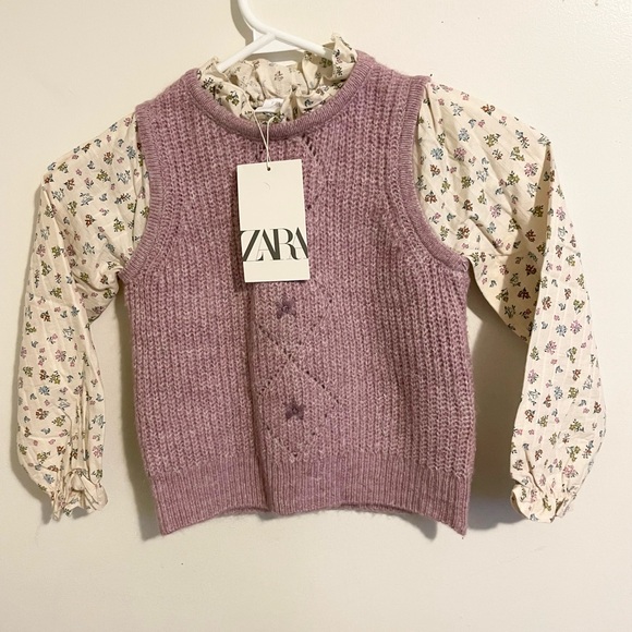 Zara Sz 2-3 98 cm contrast knit sweater lilac pull over - Picture 2 of 4